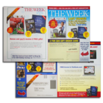 Coverwraps can have 1 or more postcards on them. You choose saddle stitch or perfect bound.